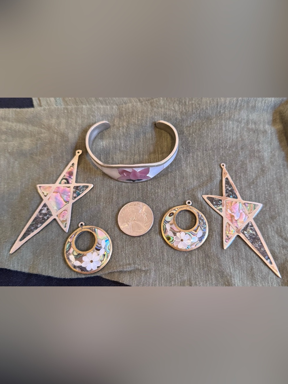 Handmade Silver Abalone jewelry lot/bundle